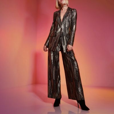 Gold RI Studio foil stripe wide leg trousers