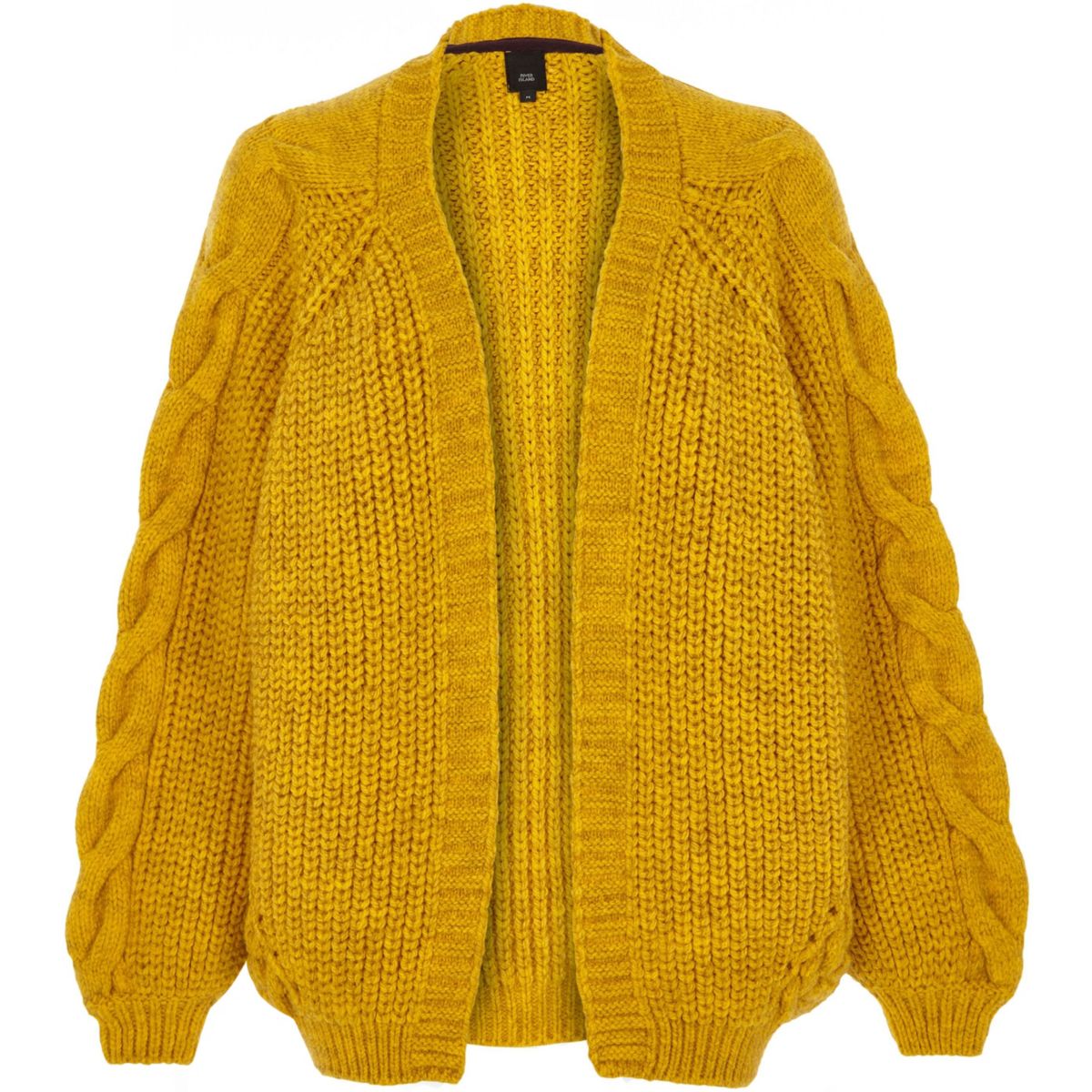  Mustard  yellow chunky cable knit cardigan  Knitwear 