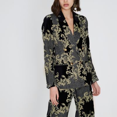 Black and gold jacquard blazer