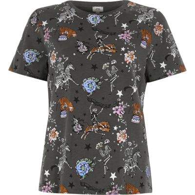 Khaki circus print fitted T-shirt