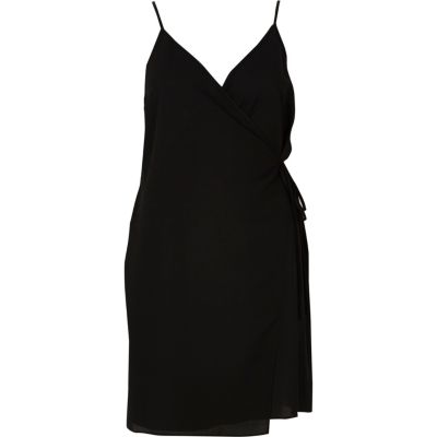 Robe portefeuille noire nouée devant