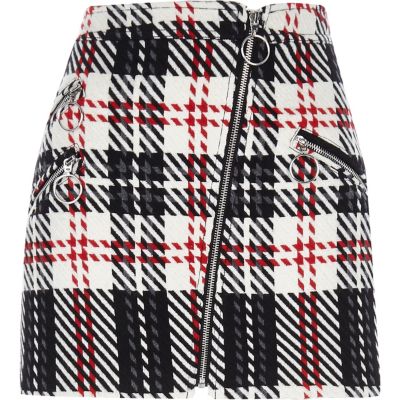 Biker-Minirock in Creme mit Karos