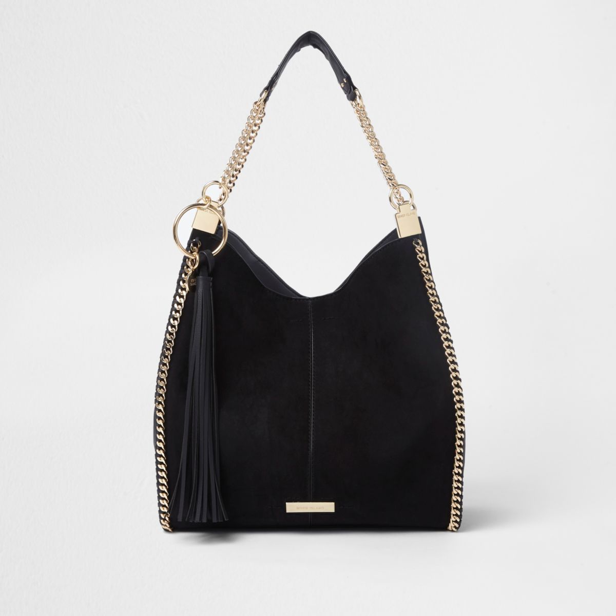Black chain trim slouch tote bag - Shoulder Bags - Bags & Purses - women