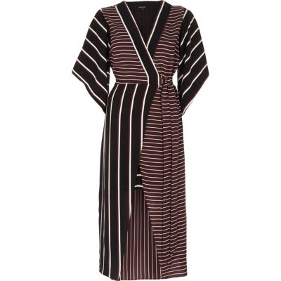 Red mixed stripe kimono sleeve midi dress
