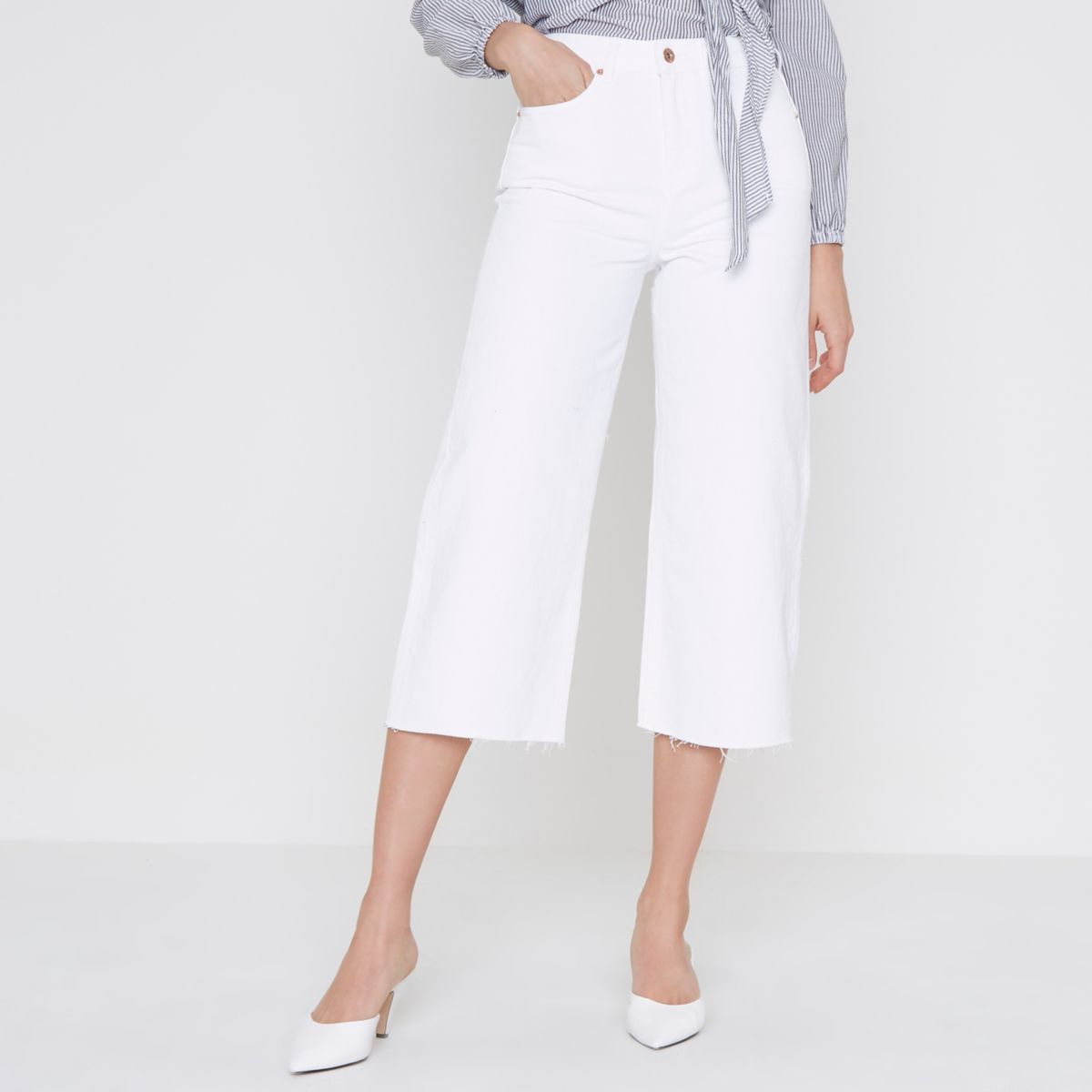 womens wide leg white jeans