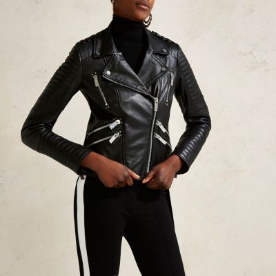 Black RI Studio leather quilted biker jacket