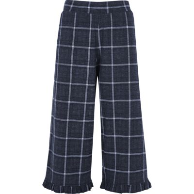 Navy check frill hem culottes