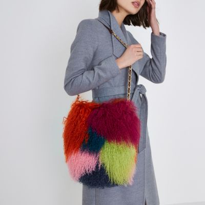 Pink multi colour mongolian mini chain bag