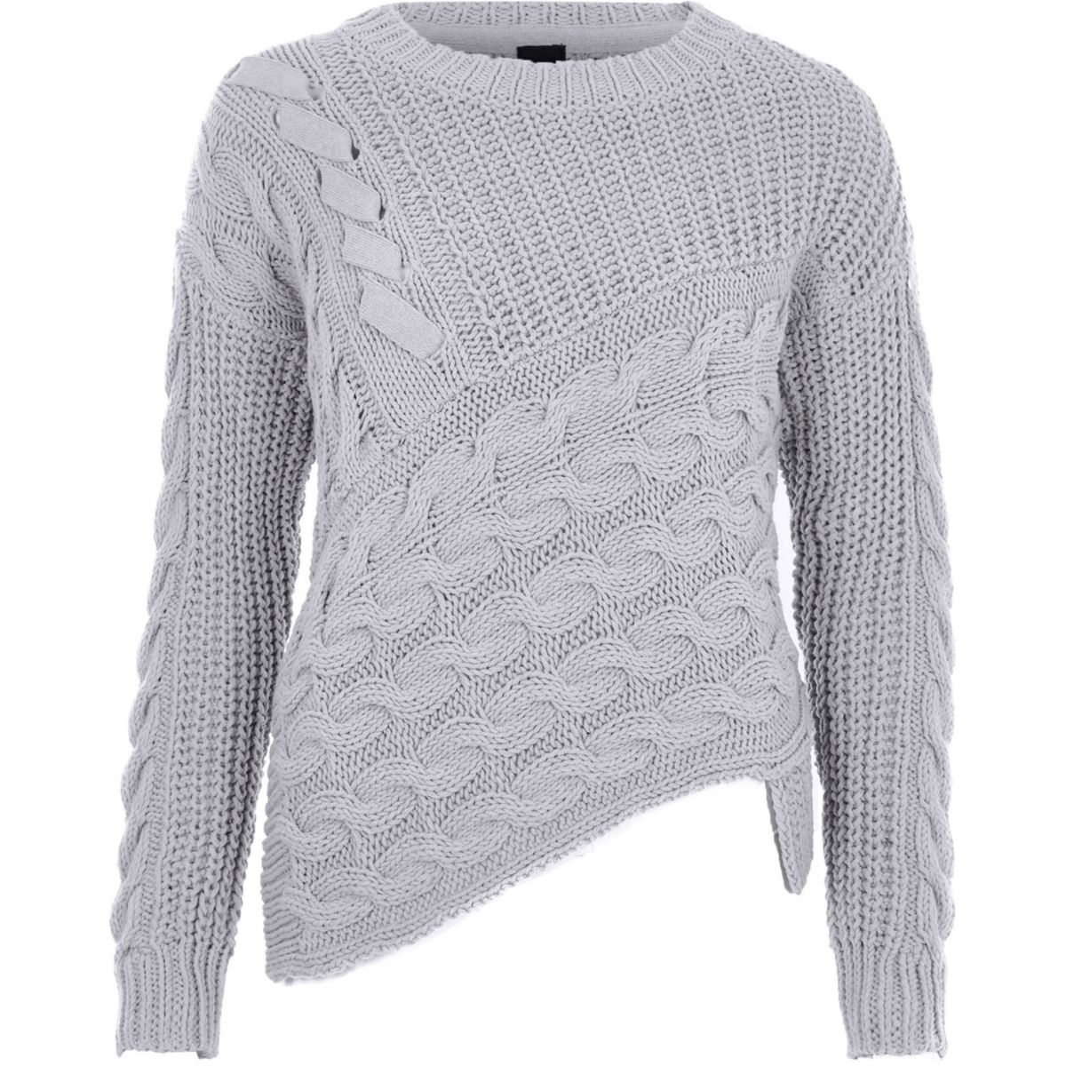 Grey cable knit asymmetric sweater - Sweaters - Knitwear - women Grey cable knit asymmetric sweater - Sweaters - Knitwear - women