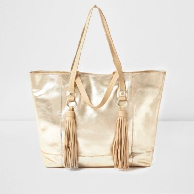 large gold tote bag