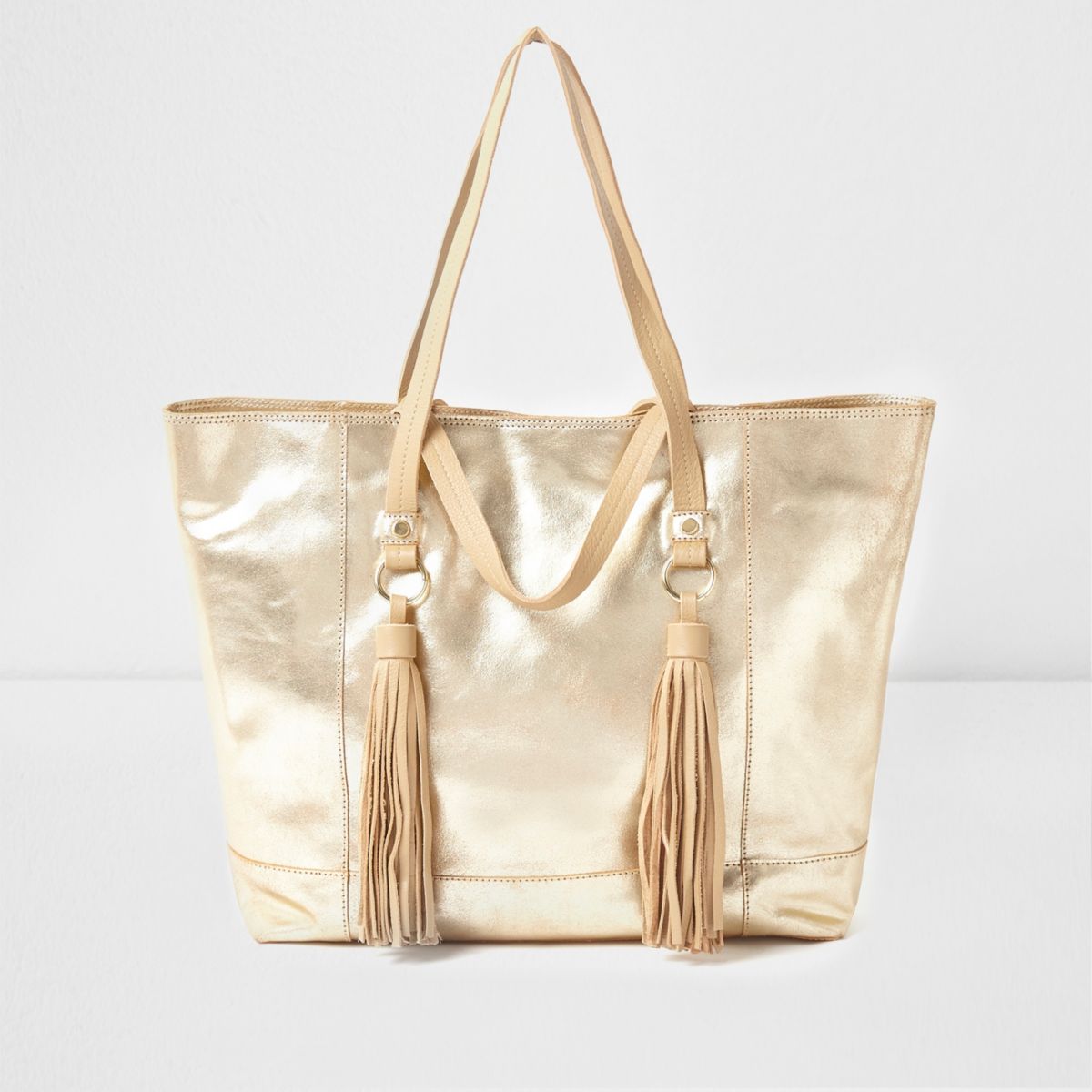 Metallic gold leather tassel large tote bag - Shopper & Tote Bags ...