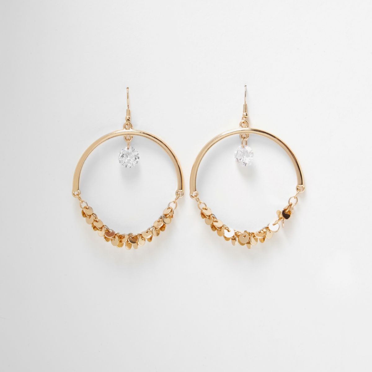 Gold tone half hoop disk dangle earrings - Earrings - Jewellery - women
