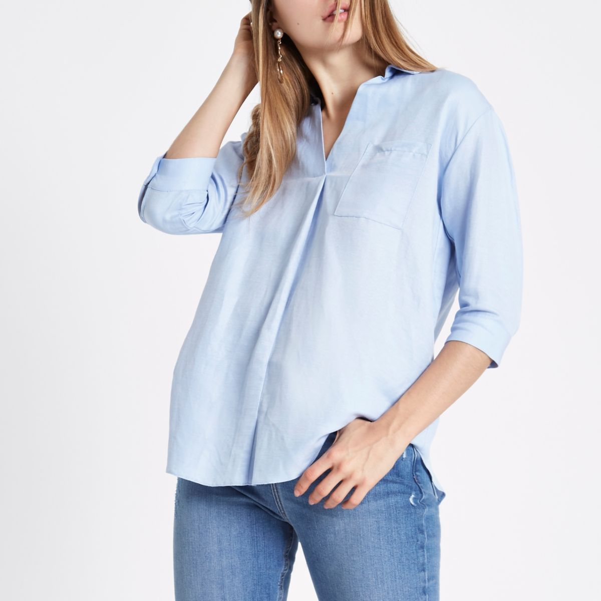 SHEIN Blue Plus Size Women Blouse Fashion Navy Blue Casual