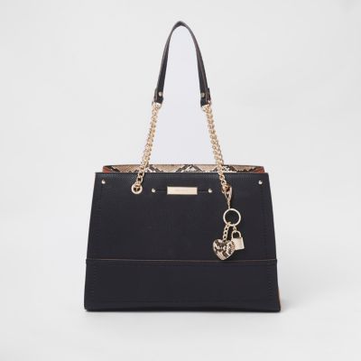 Black charm structured chain tote bag - Shopper & Tote Bags - Bags & Purses - women