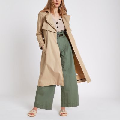 Camel double collar long trench coat