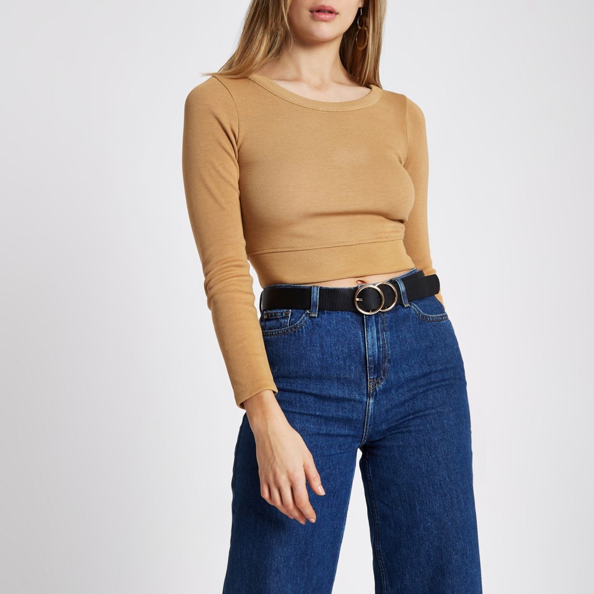 Tan long sleeve crop top - Tops - Sale - women