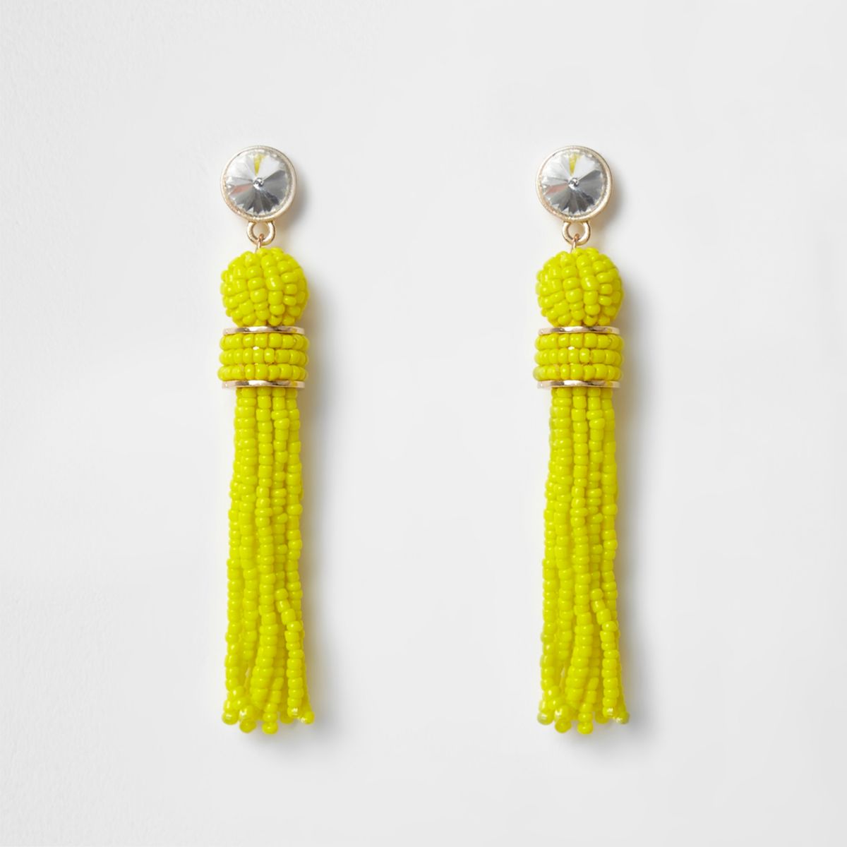 Bright yellow seedbead tassel earrings Earrings Jewellery women