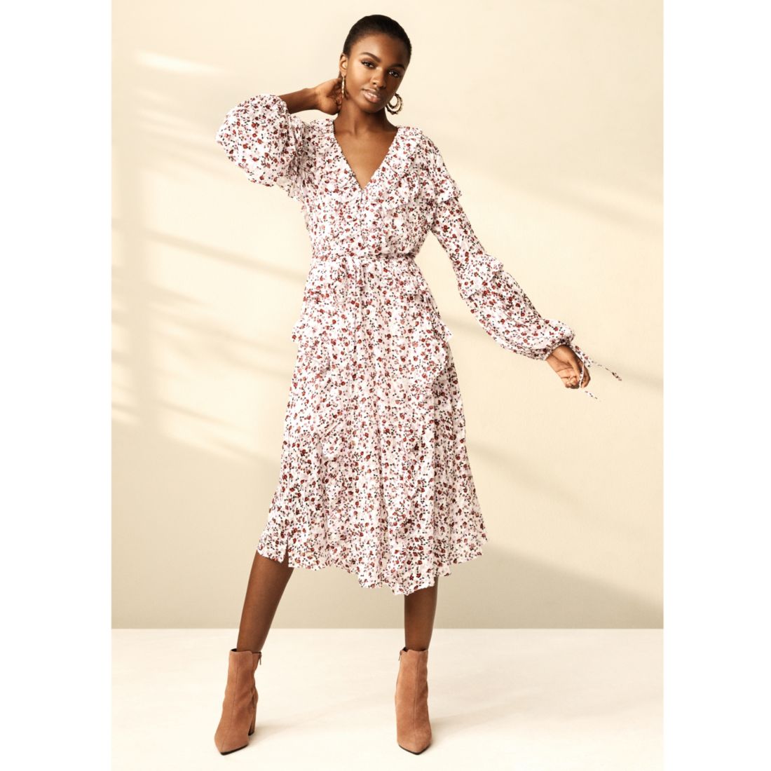 Cream RI Studio ditsy frill maxi dress