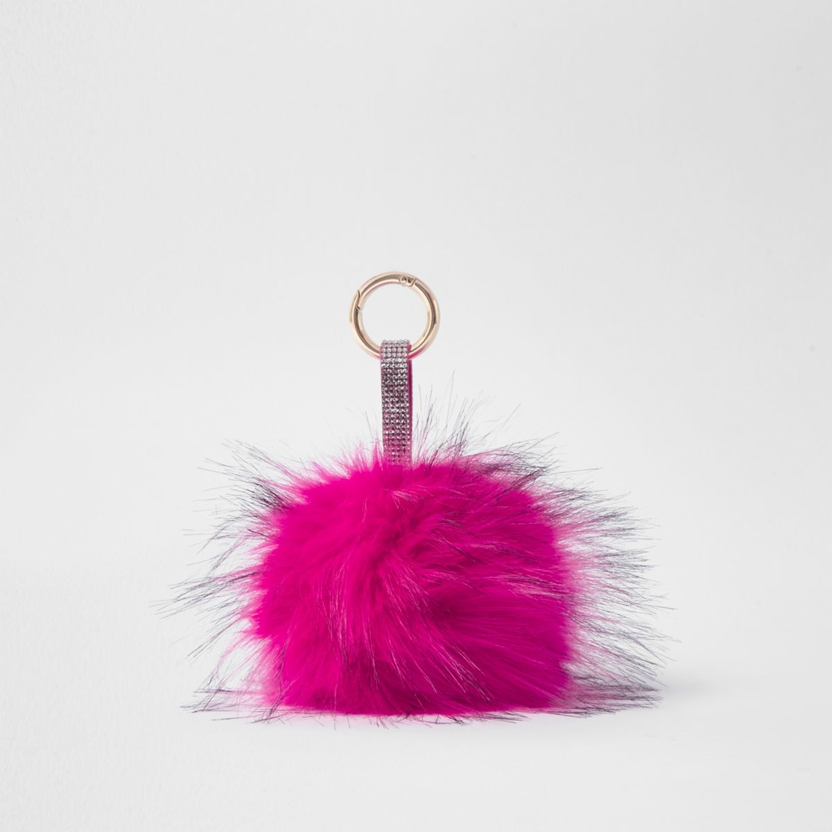 pom fur pom pink pom pom  pink fur keyring  faux Bright large Keyrings