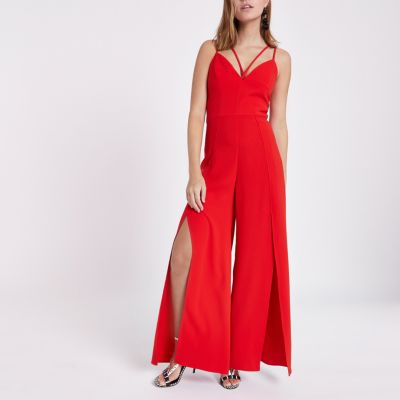 red jumpsuit split leg