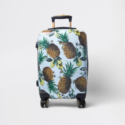 Blue pineapple plastic four wheel suitcase