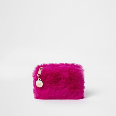 pink faux fur purse