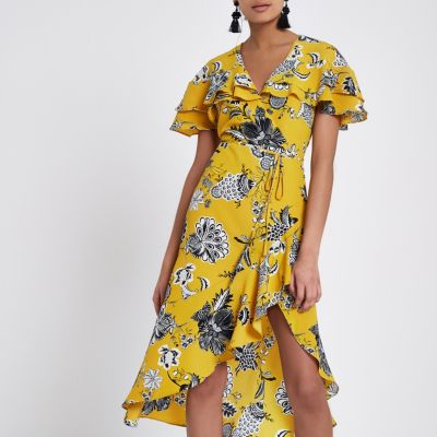 river island yellow frill dress