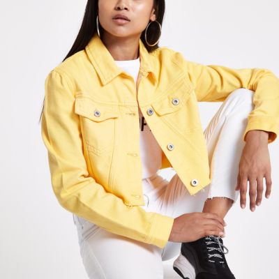 cropped yellow denim jacket