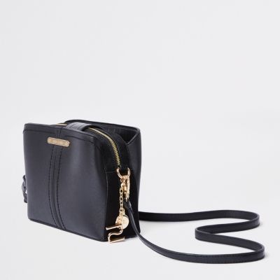 black triple compartment cross body bag