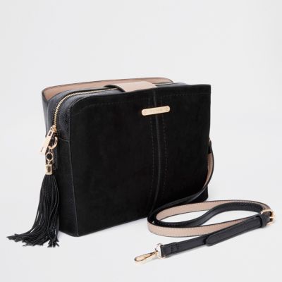 black contrast bucket cross body bag