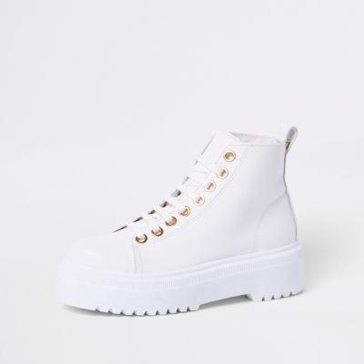 chunky white lace up boots