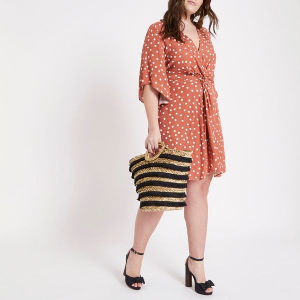 river island polka dot dress brown