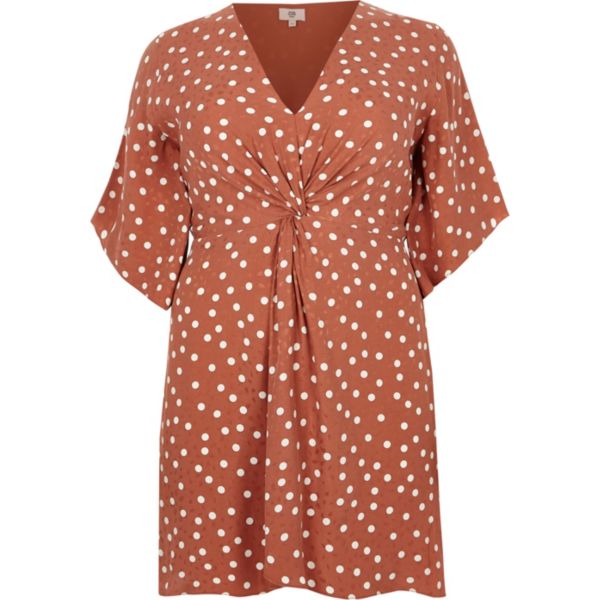river island polka dot dress brown