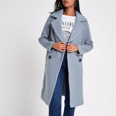 Blue wool double breasted coat