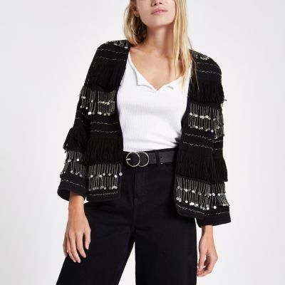 river island black sequin jacket