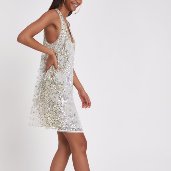 river island white and gold dress