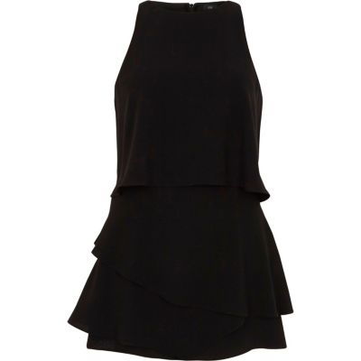 river island black tiered playsuit