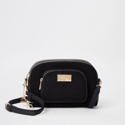 Black curved cross body bag