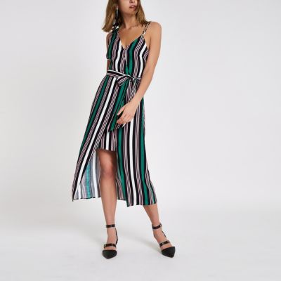 river island stripe midi wrap dress
