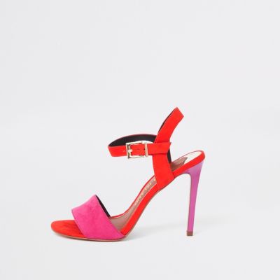 red wide heel shoes