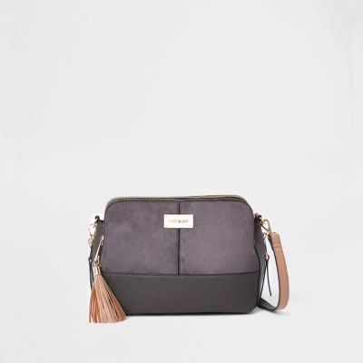 river island black triple compartment cross body bag