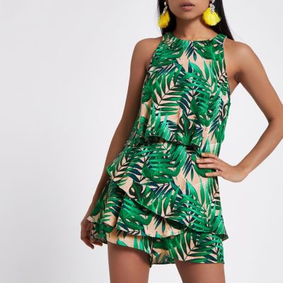 river island green playsuit