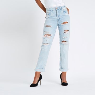 Light blue high rise mom fit ripped jeans