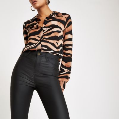 Black Harper coated high rise skinny jeans