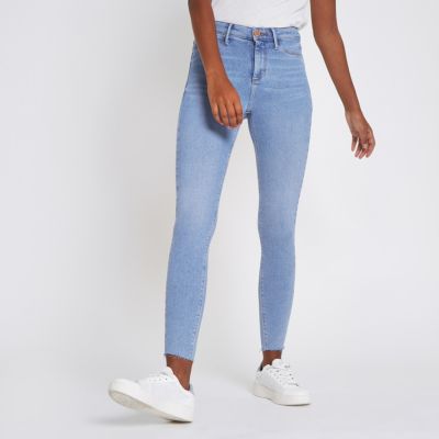 Blue frayed hem Molly mid rise jeggings