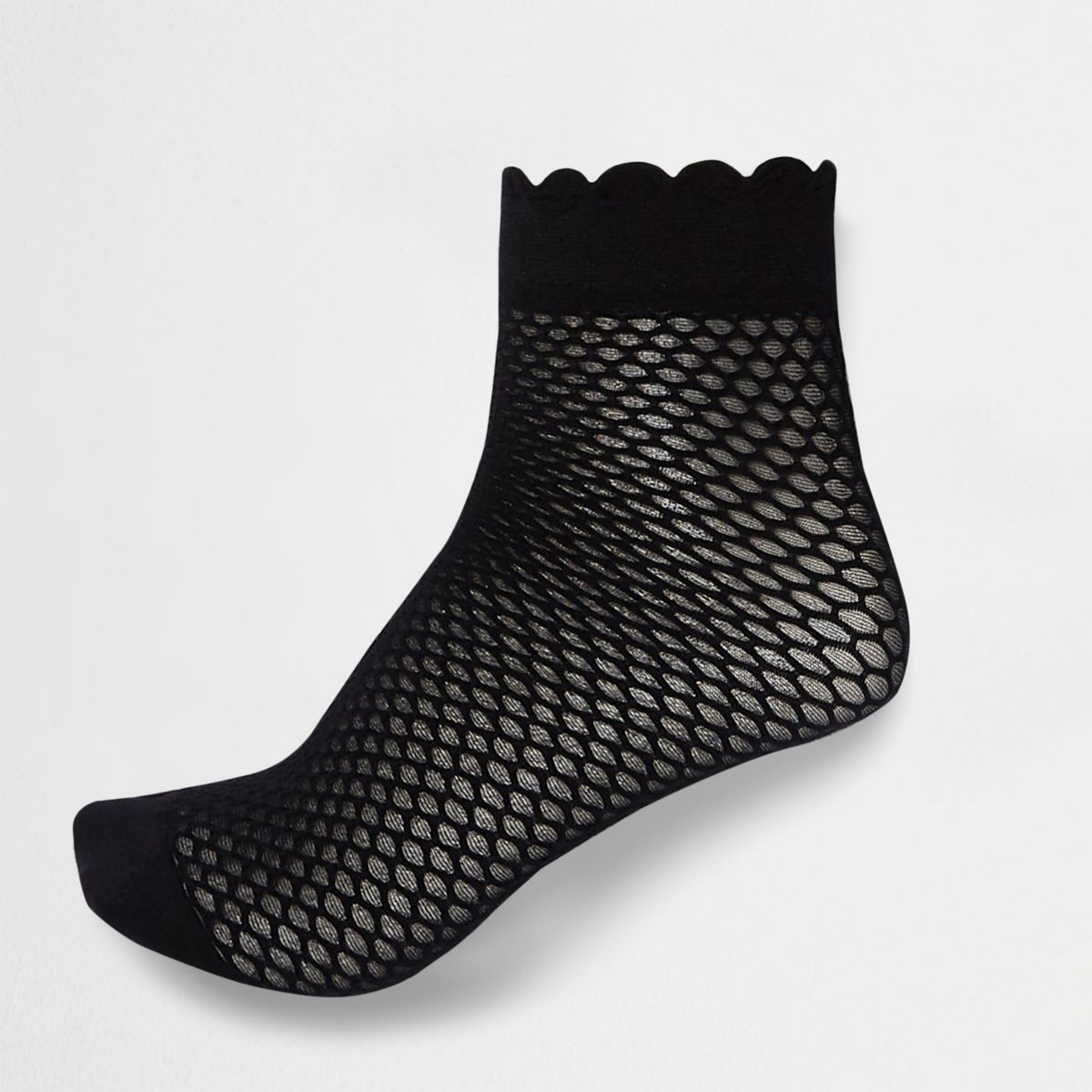 Black Scallop Edge Ankle Socks Tights Socks Women