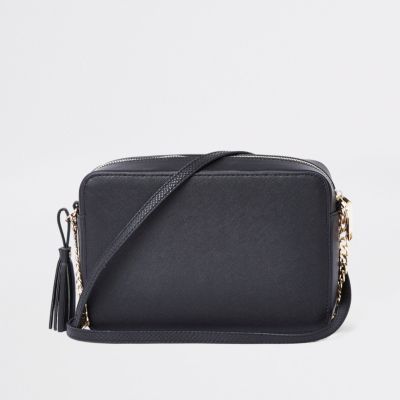 black croc embossed boxy cross body bag