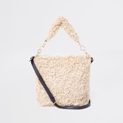Beige textured borg slouch bag