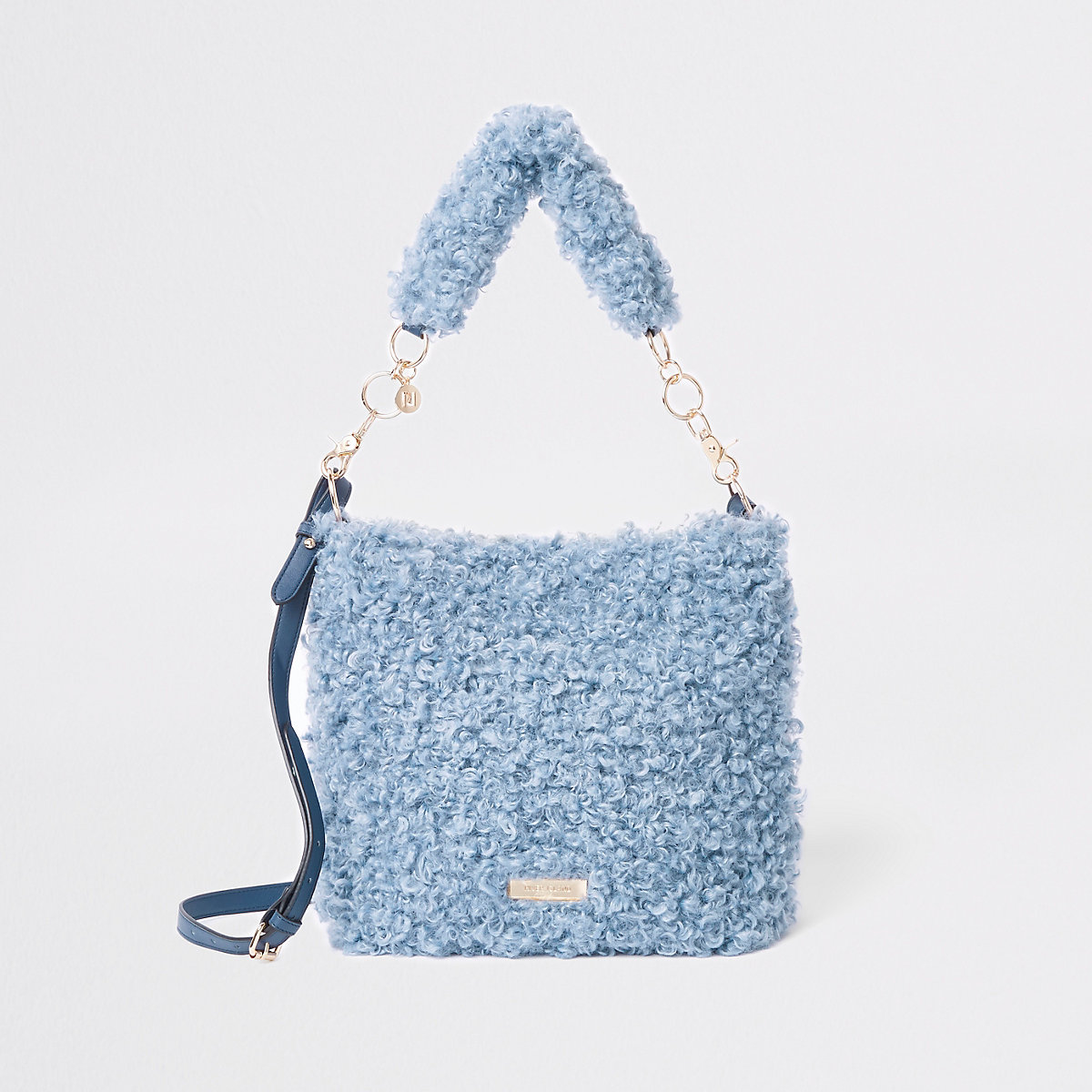 Blue textured borg slouch bag