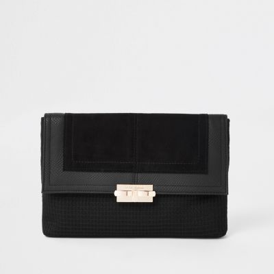 Black lock front clutch bag